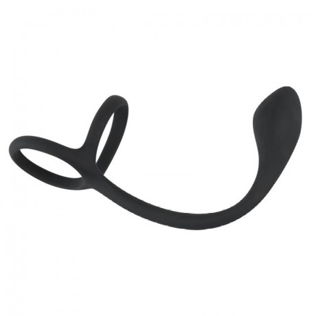 Эрекционное кольцо с утяжкой на мошонку и анальный плаг Black Velvets