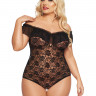 Полупрозрачное черное ажурное боди в цветочный орнамент Kamila XL