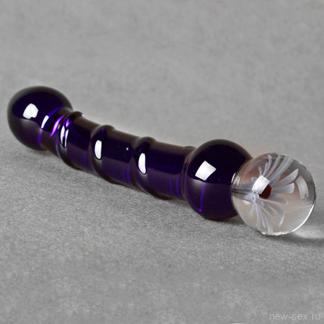 Стимулятор для секса из синего стекла с цветком ручной работы