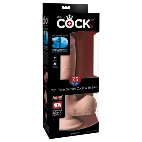 Ультра реалистик на присоске с крупной мошонкой King Cock Plus 7.5 Triple Density Cock with Balls