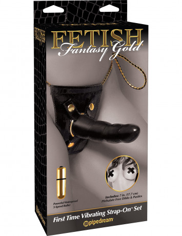 Страпон система с вибрацией в трусиках Gold First Time Vibrating Strap-On Set