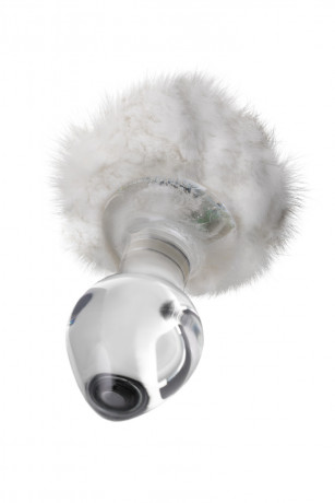 Стеклянная прозрачная пробка с белым хвостиком Sexus Glass