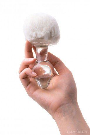 Стеклянная прозрачная пробка с белым хвостиком Sexus Glass