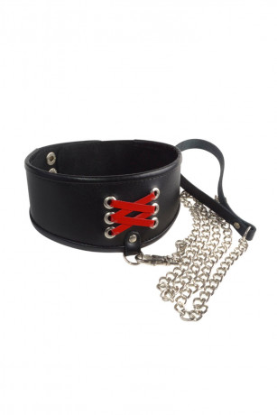 Широкий ошейник с декором корсет и поводком