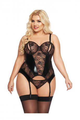 Сексуальный корсет из тонкого кружева и вставками из материала wetlook Jessica XL