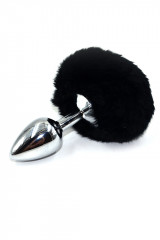 Серебряная анальная пробка с заячьим хвостиком