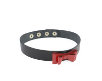 Тонкий кожаный ошейник с красным бантиком