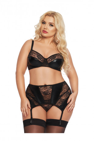 Эротический черный комплект с поясом и пажами для чулок Joana XL