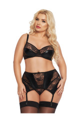 Эротический черный комплект с поясом и пажами для чулок Joana XL