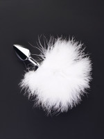 Металлическая анальная пробка с пушистым белым заячьим хвостиком
