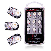 Черно-белые акриловые типсы со стразами и аппликацией PASSION'S WIND