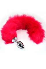 Серебряная анальная пробка из нержавеющей стали с ярким хвостом