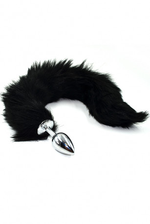 Серебряная анальная пробка из нержавеющей стали с ярким хвостом