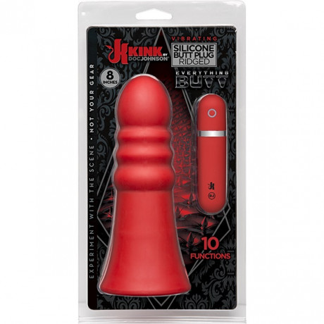 Большой ребристый виброплаг с выносным пультом KINK Vibrating Silicone Butt Plug