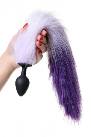 Анальная силиконовая пробка с бело-фиолетовым пушистым хвостом POPO Pleasure