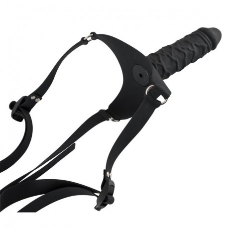 Черный страпон с большим твердым фаллосом Strap-on