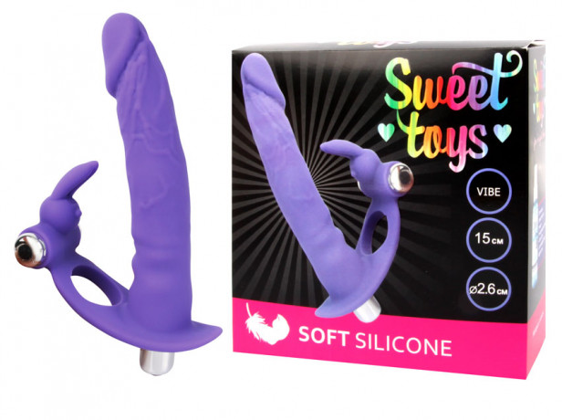 Вибромассажер реалистичной формы из силикона с отростком для клитора