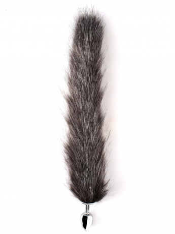 Анальная металлическая втулка с хвостом из натурального меха