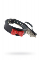 Кожаный ошейник с красным бантиком из лаковой кожи