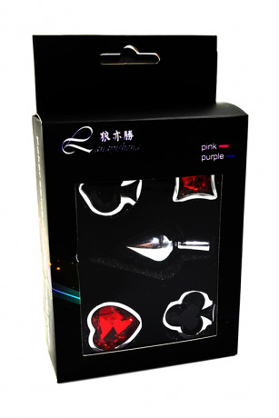 Набор из серебряной анальной пробки и четырех кристаллов в форме мастей