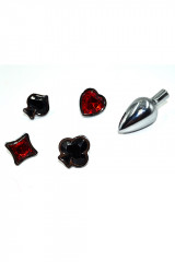 Набор из серебряной анальной пробки и четырех кристаллов в форме мастей