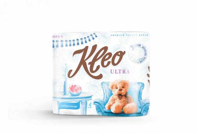 Ультра мягкая трехслойная туалетная бумага KLEO ULTRA 4 рулона