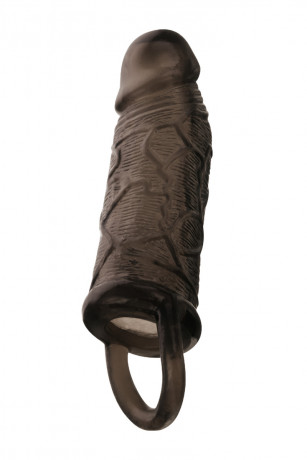 Реалистичная черная насадка для увеличения пениса с кольцом для мошонки XLover