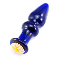 Анальный стимулятор из синего стекла с украшением в виде цветка