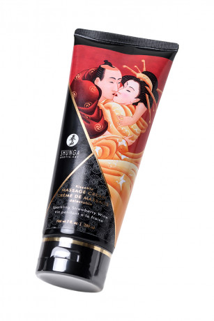 Съедобный шелковистый массажный крем для тела с ароматом шампанского и клубники Shunga