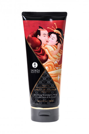 Съедобный шелковистый массажный крем для тела с ароматом шампанского и клубники Shunga
