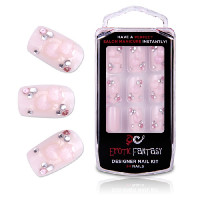 Розовые акриловые типсы с сердцами ROMANTIC LOVE