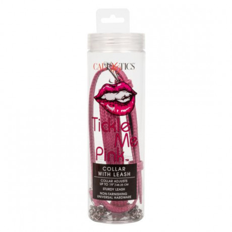 Розовый ошейник с удобным поводком на цепочке Tickle Me Pink