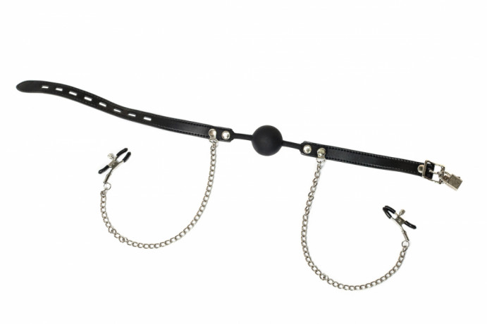 Кляп-шар с удобным ремешком и зажимами для сосков Party Hard Hentai