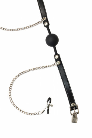 Кляп-шар с удобным ремешком и зажимами для сосков Party Hard Hentai