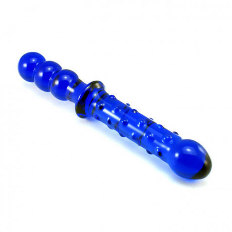 Двойной жезл для секса из синего стекла