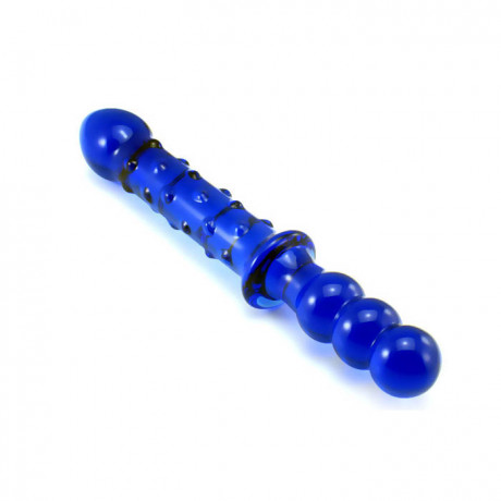 Двойной жезл для секса из синего стекла