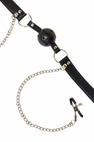 Кляп с металлическими зажимами для сосков Party Hard Gratitude