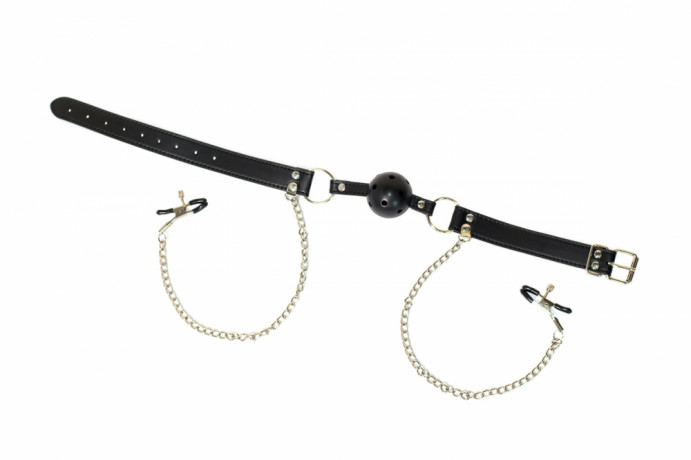 Кляп с металлическими зажимами для сосков Party Hard Gratitude