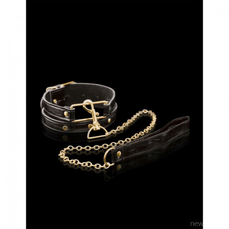 Ошейник из перфорированной кожи с поводком цепочкой Collar Leash
