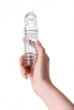 Прозрачная рельефная насадка на пенис A-Toys