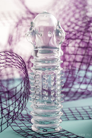 Прозрачная рельефная насадка на пенис A-Toys