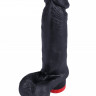 Реалистичный вибромассажер черного цвета с мошонкой