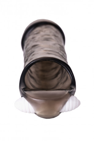 Реалистичная черная увеличивающая насадка для пениса с подхватом мошонки XLover