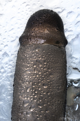 Реалистичная черная увеличивающая насадка для пениса с подхватом мошонки XLover