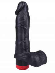 Вибратор реалистик из эластомера черного цвета с мошонкой