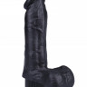 Вибратор реалистик из эластомера черного цвета с мошонкой