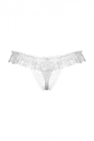 Белые стринги с доступом к интимным зонам и кружевной рюшей SoftLine Collection