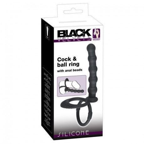 Ребристая насадка для двойного проникновения Black Velvets Cock Ball ring