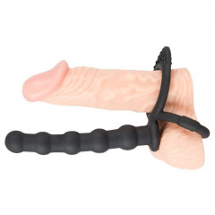 Ребристая насадка для двойного проникновения Black Velvets Cock Ball ring