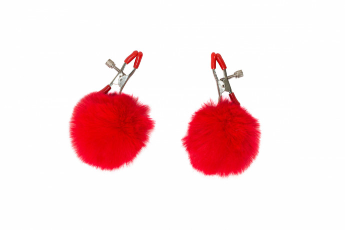 Серебристые зажимы на соски с пушистыми мягкими украшениями Party Hard Angelic